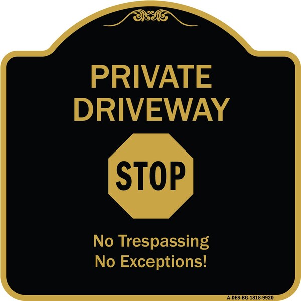 Designer Series-Private Driveway Stop Black & Gold Heavy-Gauge Aluminum, 18" H, BG-1818-9920